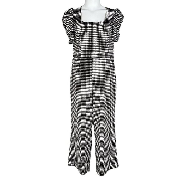 Women 12 Houndstooth Wide Leg Jumpsuit Pockets Stretch By Shelby & Palmer Office - Picture 1 of 16